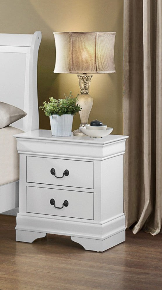 Benzara BM174486 Wooden Night Stand With 2 Spacious Drawers White