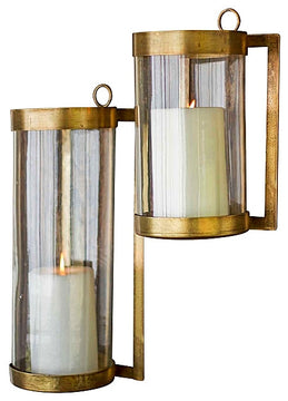 Glass & Brass Finish Wall Mounted Hurricane-large