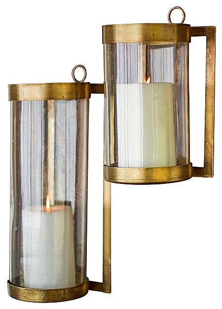 Glass & Brass Finish Wall Mounted Hurricane-large
