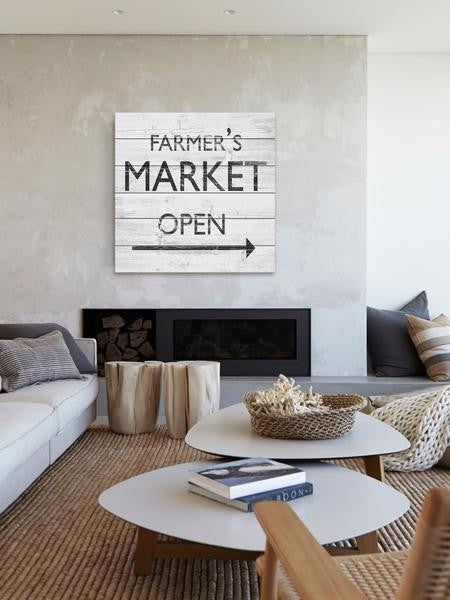 "Market Is Open" Painting Print on White Wood, 32"x32"