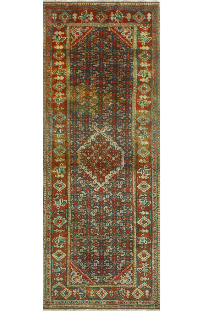 Semi-Antique Andie Rust/Navy Runner, 3'11x10'3