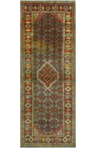 Semi-Antique Andie Rust/Navy Runner, 3'11x10'3