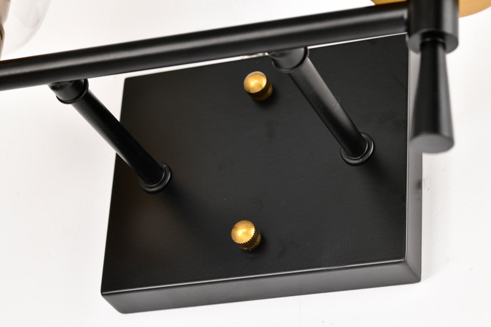 13 in. 2-Light Black and Antique Brass Vanity Light With Clear Glass Shades