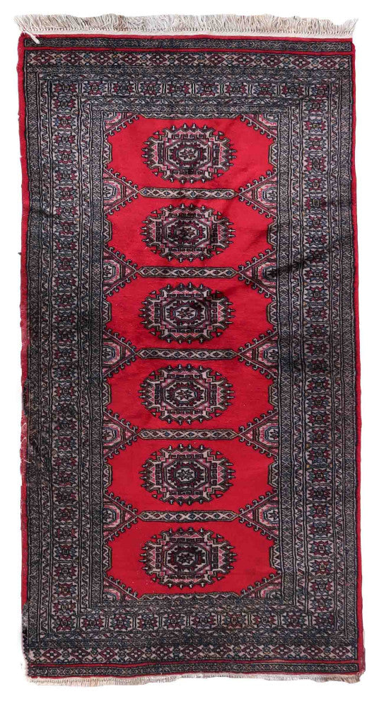 Handmade Vintage Uzbek Bukhara Rug 3'x6.1', 92cmx186cm 1970s