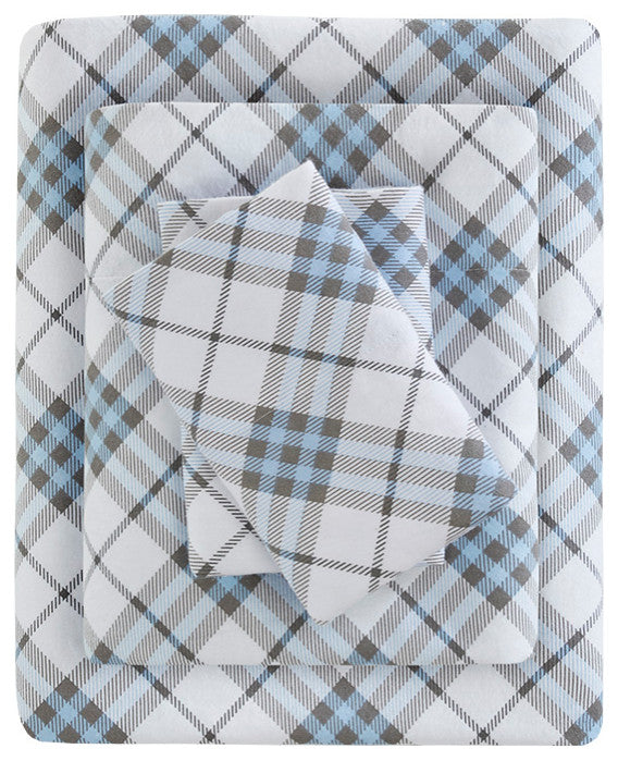True North by Sleep Philosophy Cotton Flannel Winter Sheet Set, Plaid, Blue