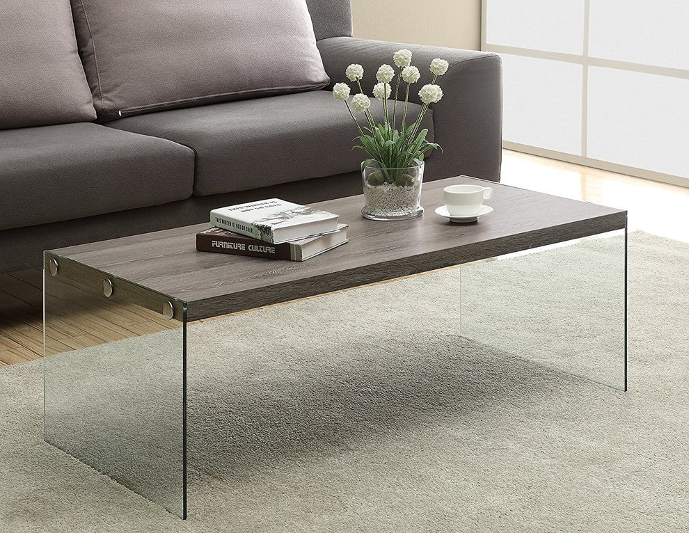 Modern Hollow-Core/Tempered Glass Cocktail Table, Dark Taupe