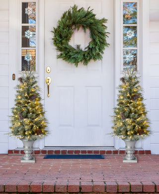 2-Pack 4' Pre-Lit Pine Artificial Christmas Porch Tree, 130 Warm White Lights