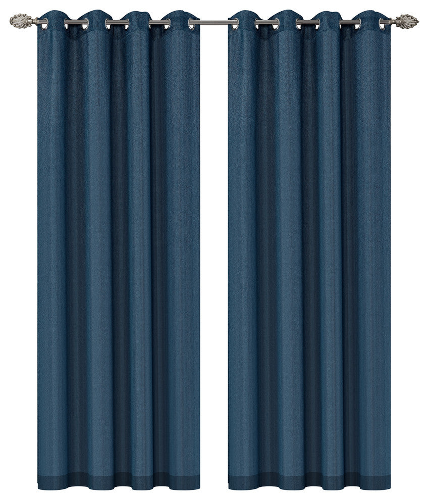 Tweed Drapery Curtain Panels with Grommets, London Blue