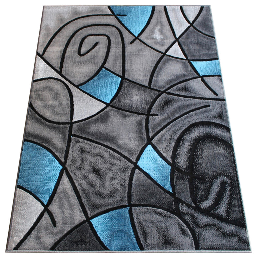 Jubilee Collection Modern Abstract Pattern Area Rug, Blue, 8' X 10'