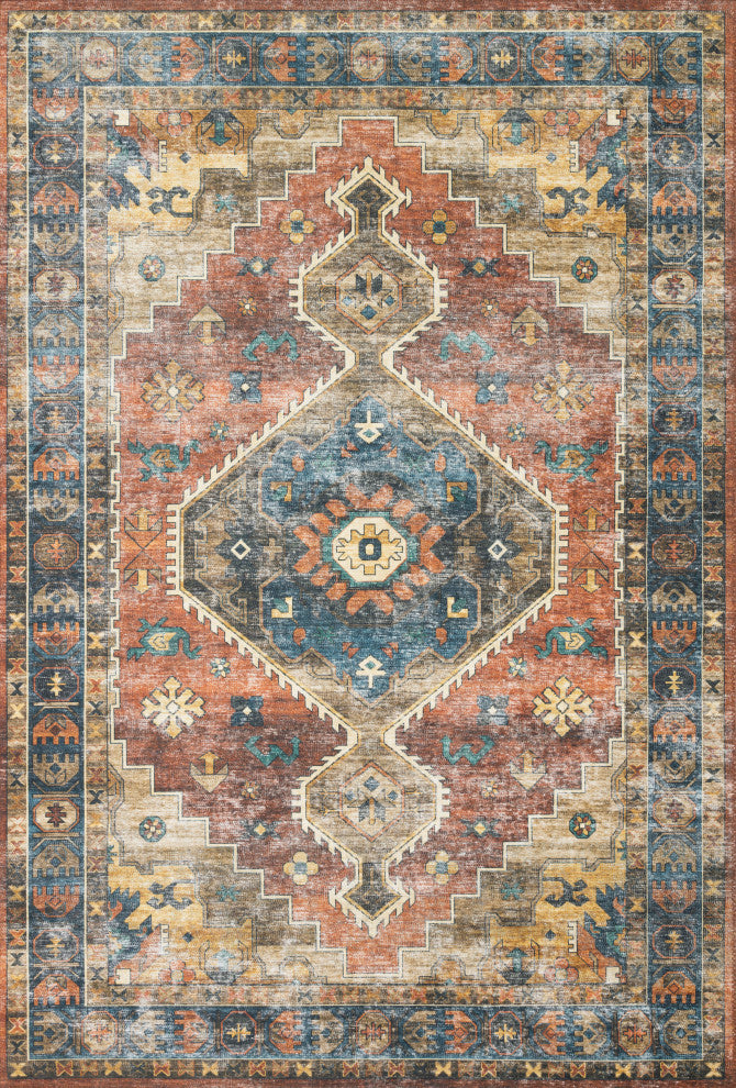Rust Blue Printed Polyester Skye Area Rug by Loloi II, 2'-6" X 12'-0"