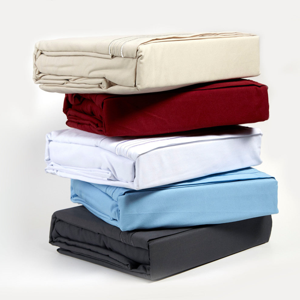 Linum Home Textiles 1800 TC Brushed Microfiber Sheet Set with 4 Line Embroidery