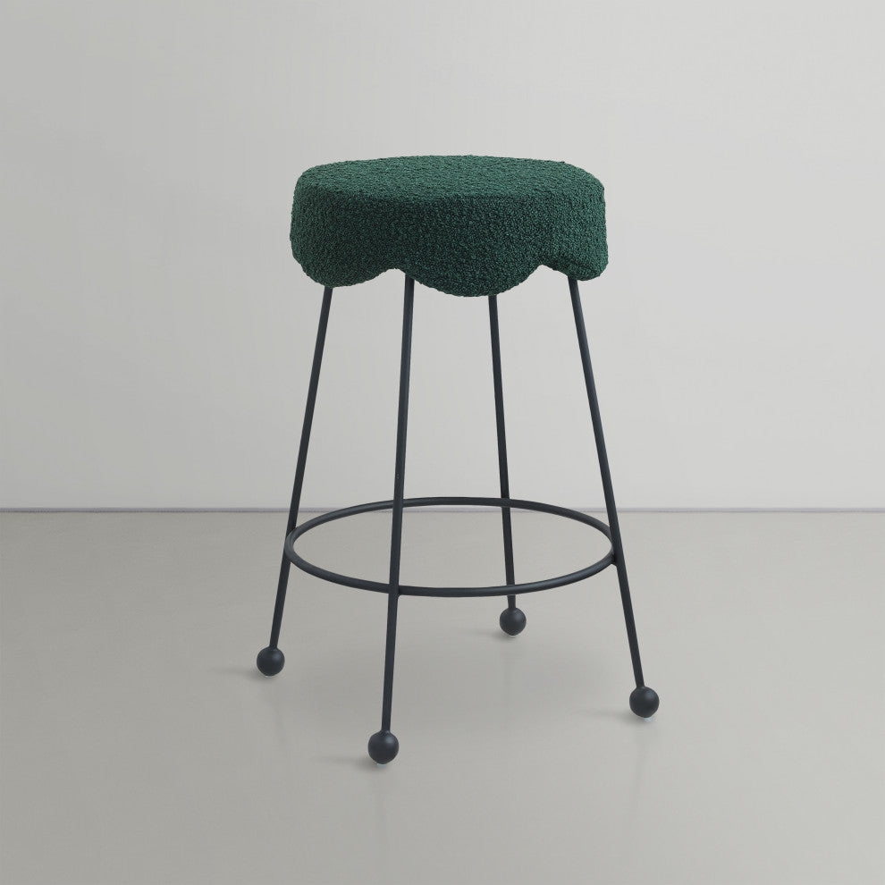 Fleur Boucle Fabric Upholstered Counter Stool, Green