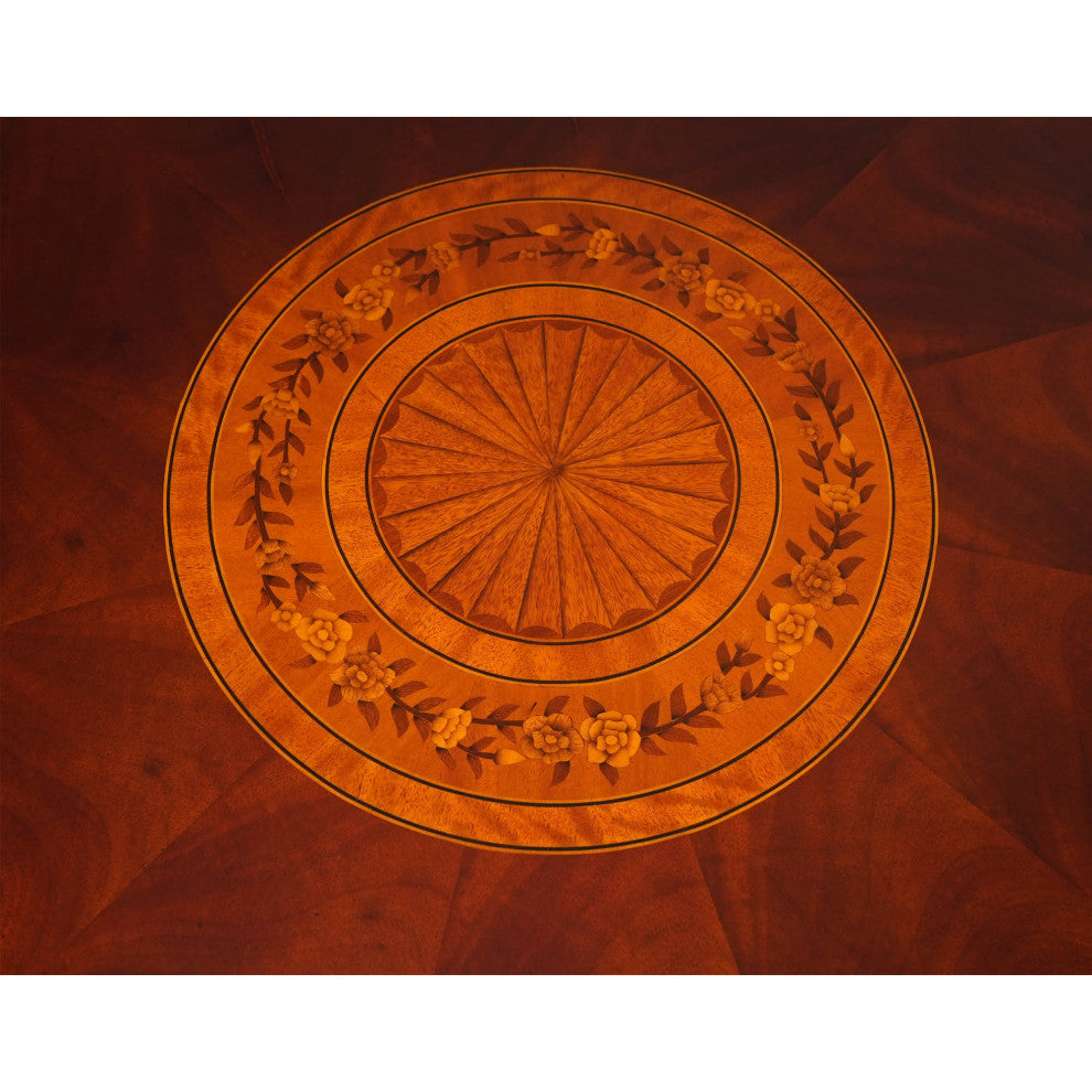NDRT065 Mahogany Round Dining Table With Floral Inlay