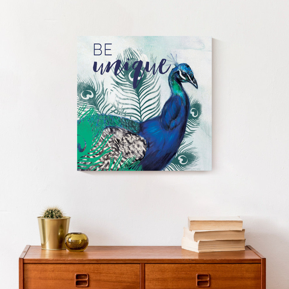 Sketchy Peacock 2 16x16 Canvas Wall Art