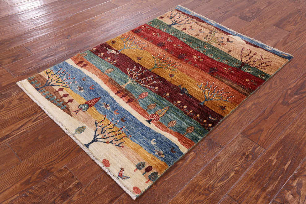 2' 10" X 4' 1" Handmade Tribal Persian Gabbeh Wool Rug Q10712