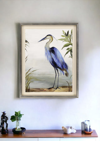 Blue Heron Framed Art Silver Picture Frame Print Wall Art