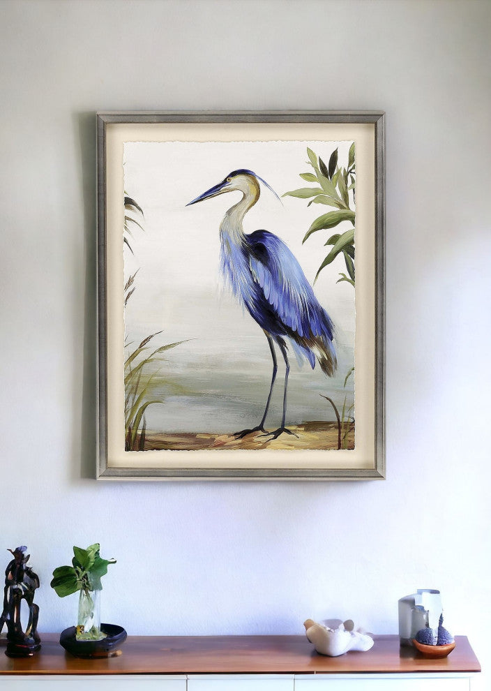 Blue Heron Framed Art Silver Picture Frame Print Wall Art