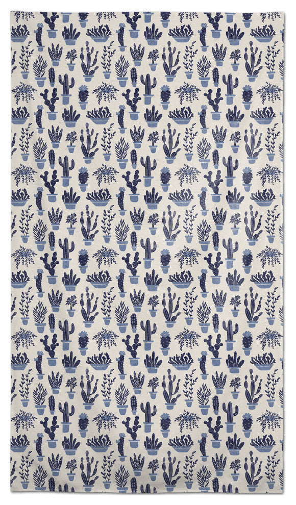 Houseplants On Linen Blue 58 x 102 Outdoor Tablecloth