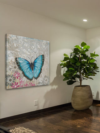"A Light Blue Butterfly" Painting Print on Wrapped Canvas