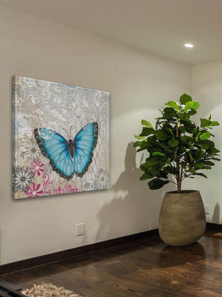 "A Light Blue Butterfly" Painting Print on Wrapped Canvas