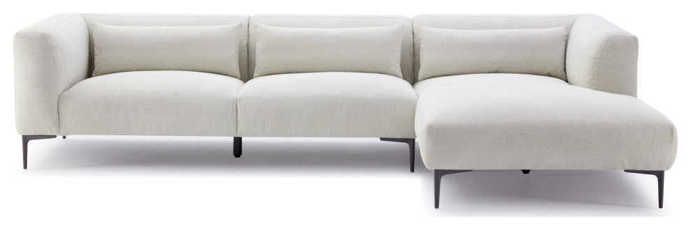 Savoy Mid-Century Modern L-Shaped Linen Fabric Right-Facing Sectional, Cream