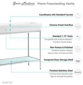 Pierre 40 Single, Freestanding, Open Shelf, Chrome Metal Frame Bathroom Vanity