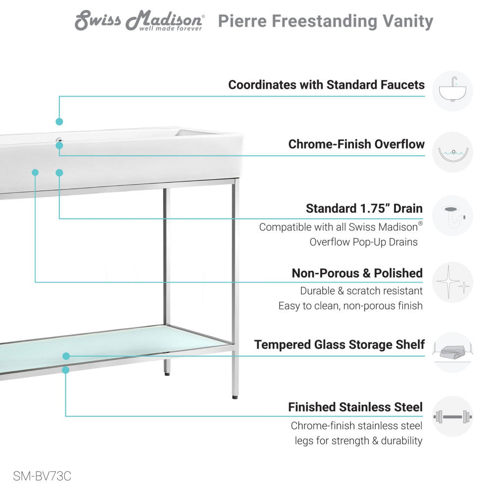 Pierre 40 Single, Freestanding, Open Shelf, Chrome Metal Frame Bathroom Vanity