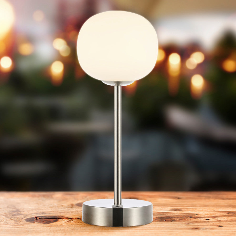 12.25" Modern Minimalist Iron Rechargeable Integrated LED Table Lamp, Nickel