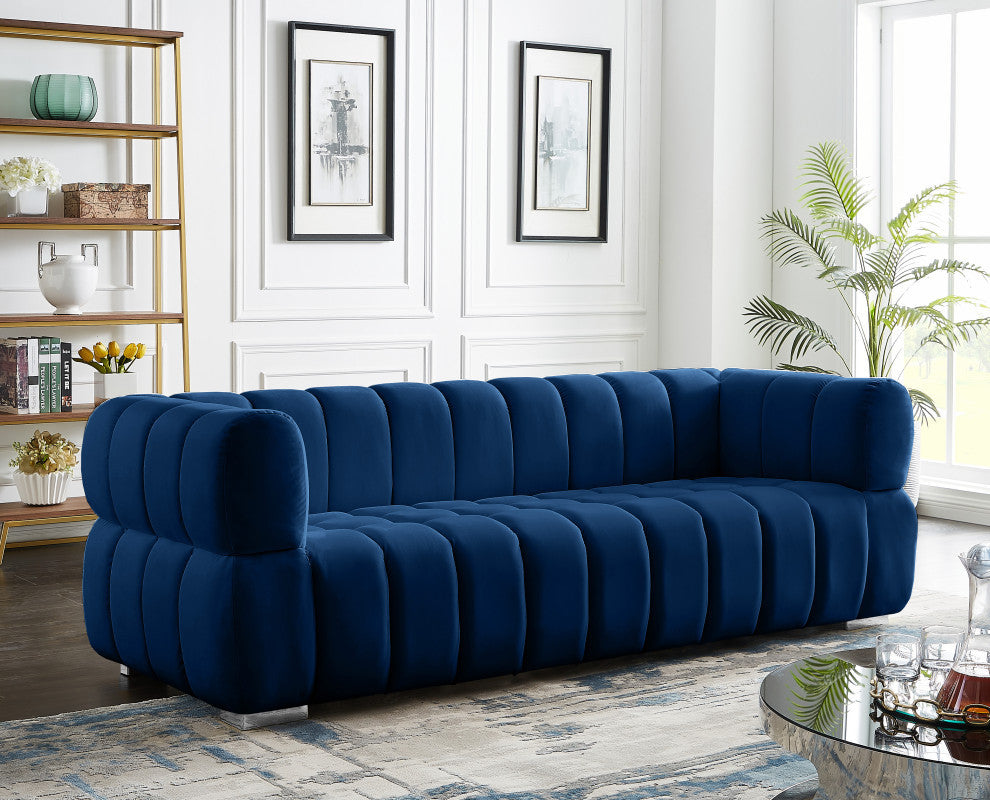 Gwen Velvet Upholstered Chair, Navy, Sofa