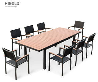 Carlo 8+1 pieces extendable Faux Wood Slats Outdoor Dining set for 8 person