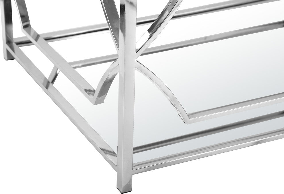 Edward Rectangular Coffee Table, High Polish Steel
