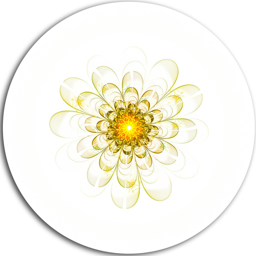 Glowing Yellow Fractal Flower Digital, Floral Round Metal Wall Art, 23"
