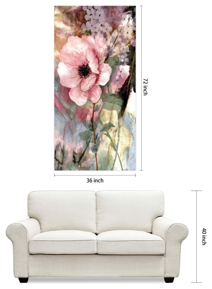 "Pastel Fleur I&II" Frameless Reverse Printed Tempered Glass Wall Art Set of 2