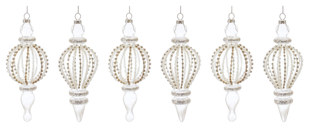 Jeweled Glass Finial Drop Ornament, 6-Piece Set
