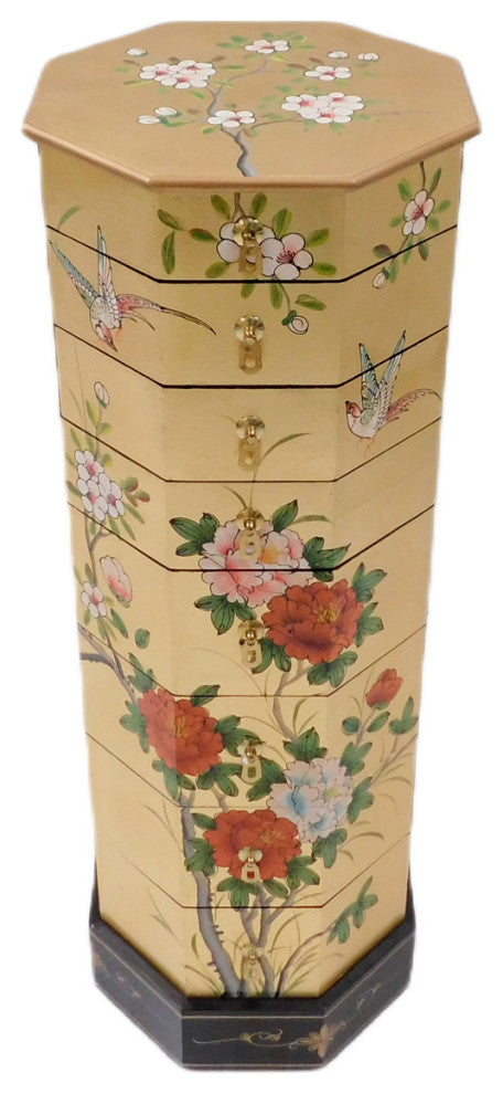 Asian Gold Leaf Lacquer Painted Pedestal With Drawers