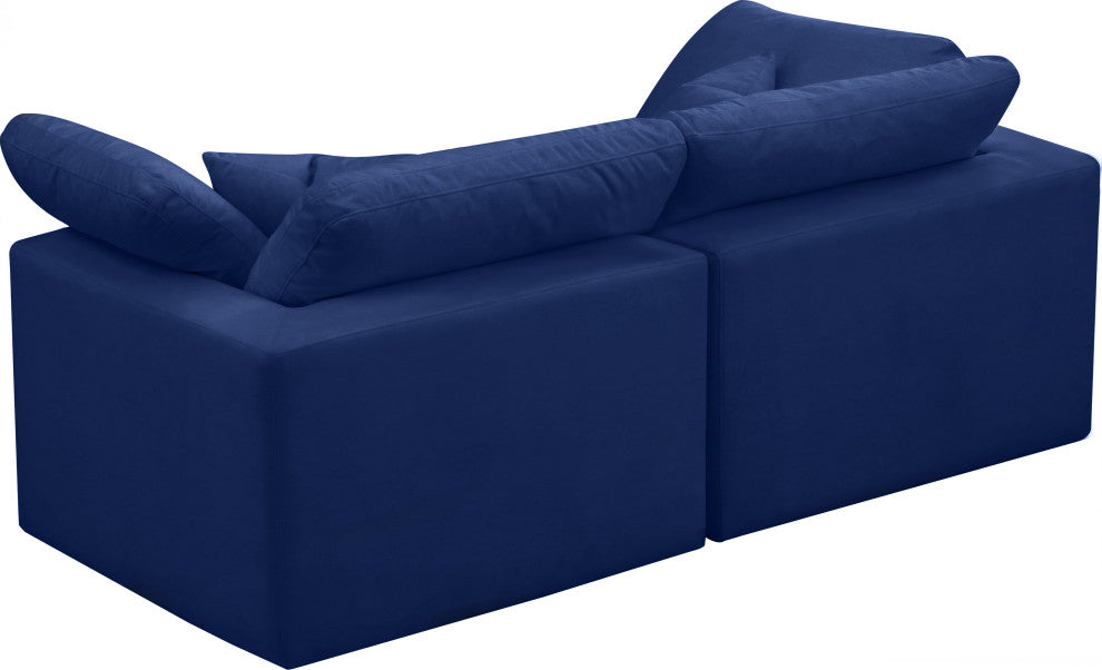 Cozy Velvet Upholstered Comfort 2-Piece Modular Sofa, Navy