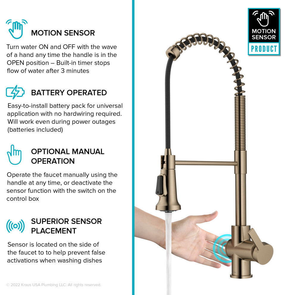 Britt Commercial Style 3-Function Pull-Down 1-Handle 1-Hole Kitchen Faucet, Spot Free Antique Champagne Bronze (Touchless Ksf-1691sfacb)