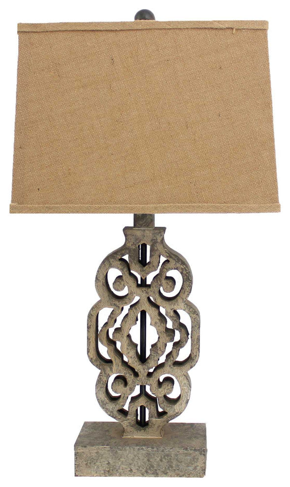 4.75" x 8" x 27.25" Brown, Vintage, Metal, Floral Based Table Lamp