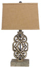4.75" x 8" x 27.25" Brown, Vintage, Metal, Floral Based Table Lamp