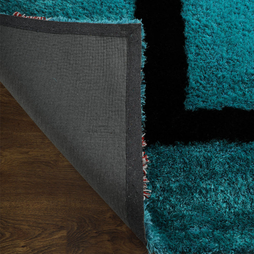 HAND TUFTED SHAG POLYESTER ECO-FRIENDLY AREA RUGS - Turquoise,Geometric Design