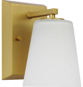 Vertex Collection One-Light Brushed Gold Etched White Glass Bath Light
