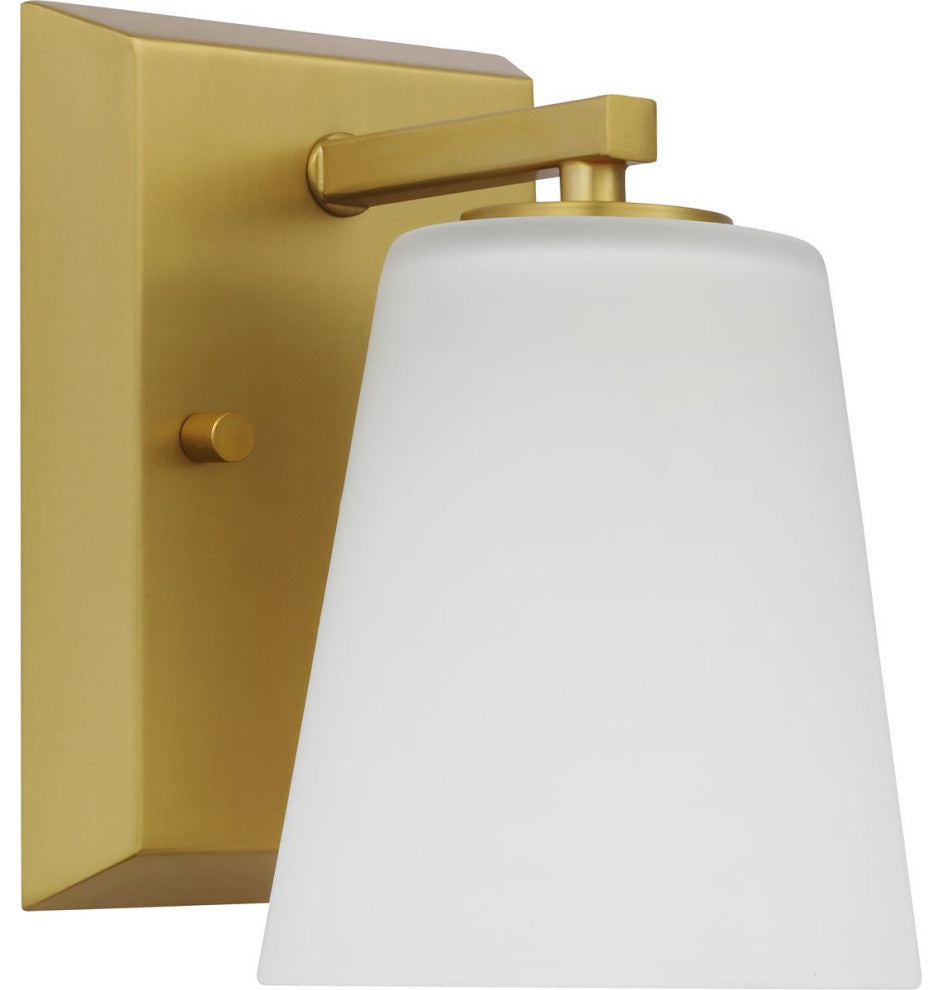 Vertex Collection One-Light Brushed Gold Etched White Glass Bath Light