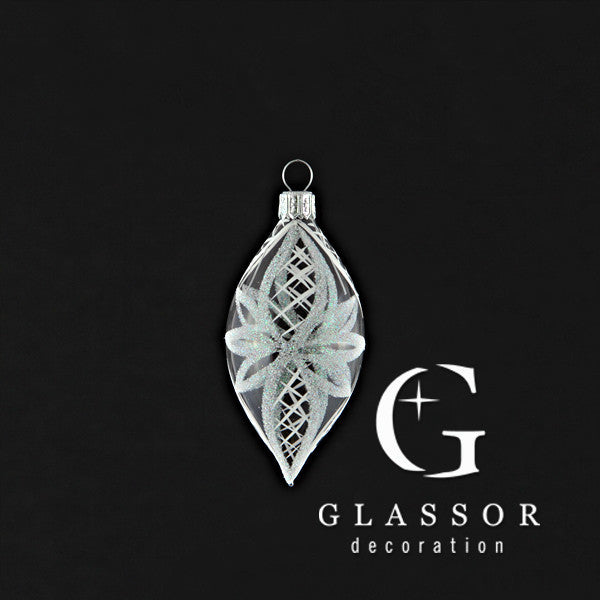 Glass Teardrop With White Ribbons Ornament