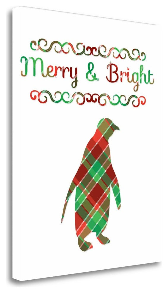 "Plaid Penguin Merry And Bright" By Tara Moss, Giclee on Gallery Wrap Canvas
