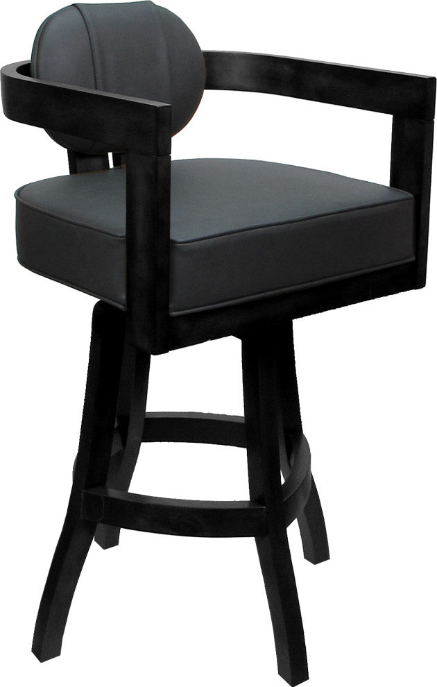Swivel Wood Bar Stool Kadir Plus on S-Base, Gray Vinyl - Black, 26"