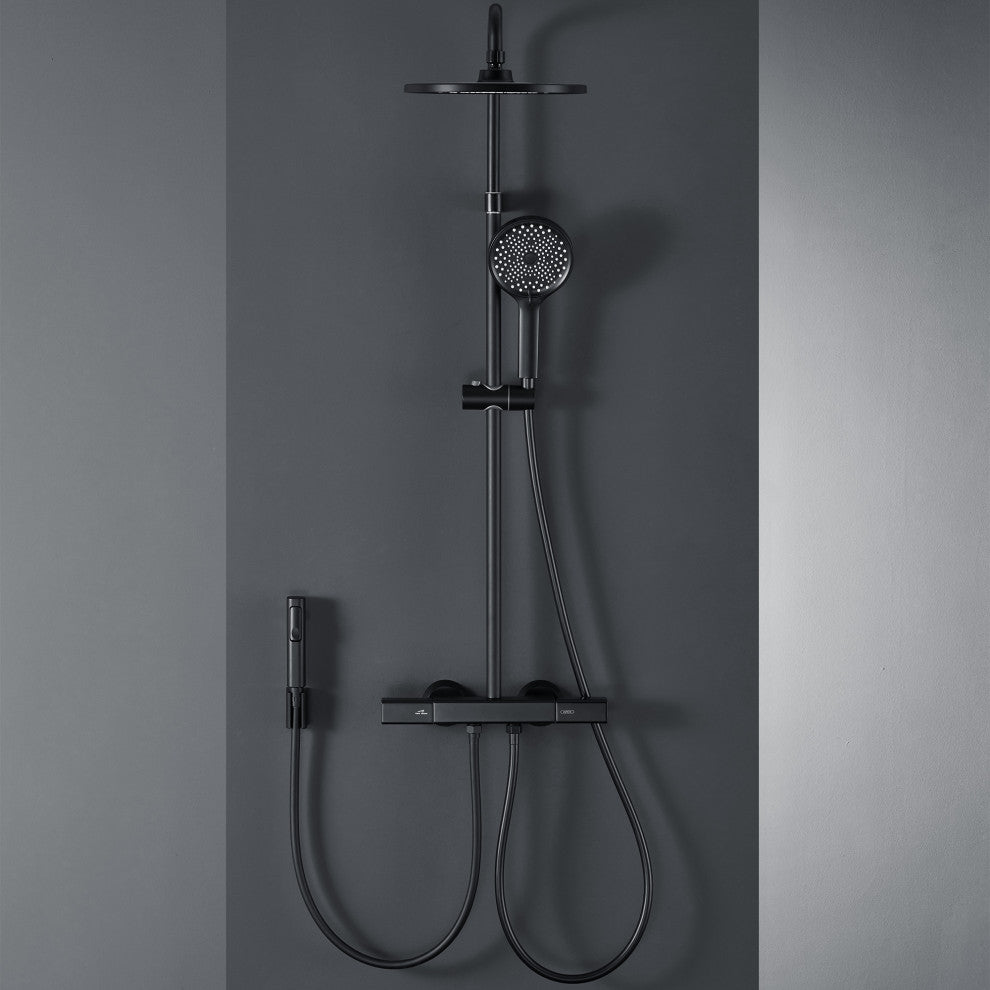 Wall Mounted Multi-Function Rain Shower System with Rough-in Valve, Matte Black