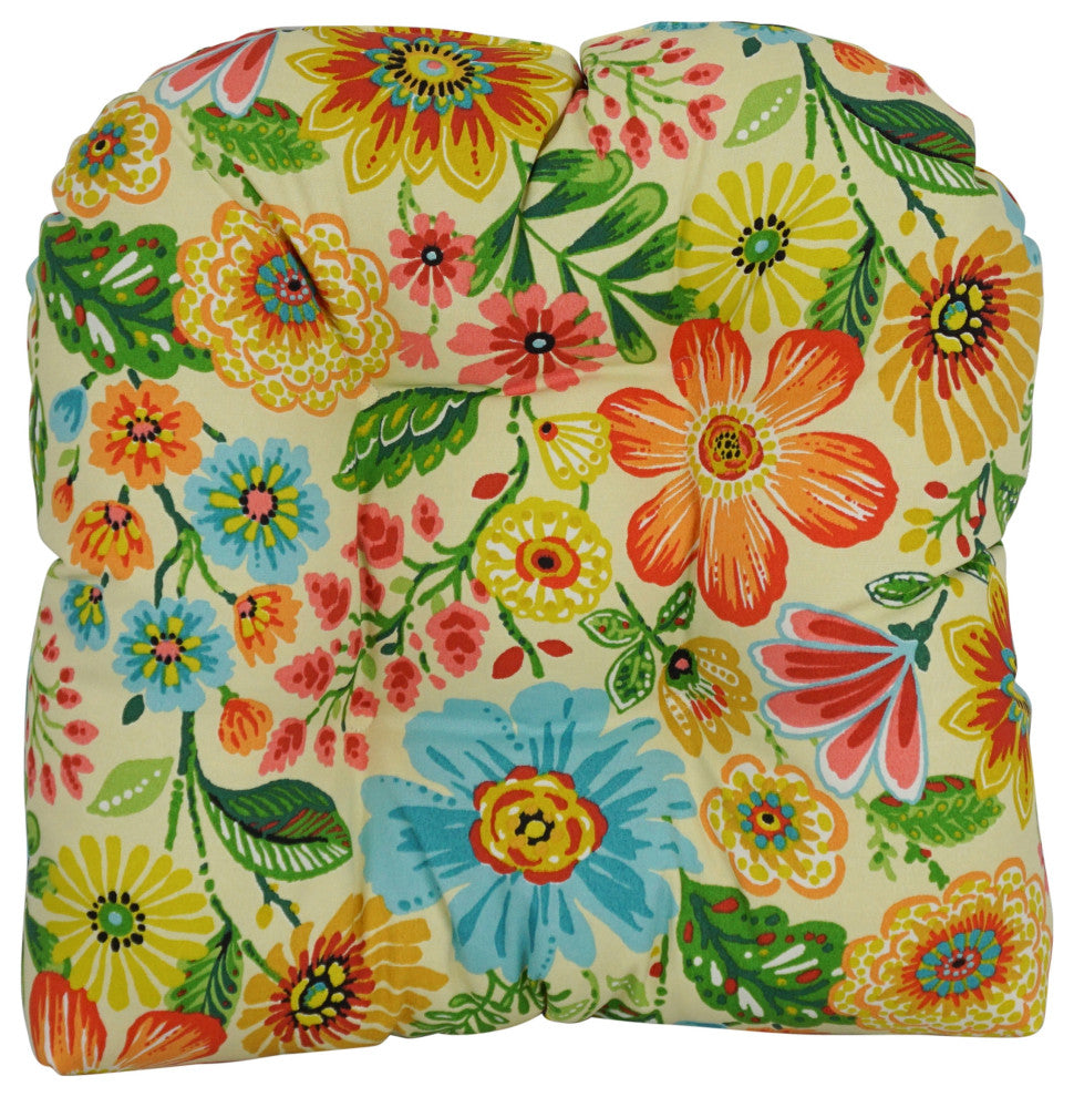 19" U-Shaped Patterned Tufted Chair Cushions, Set of 2, Gregoire Chamomile