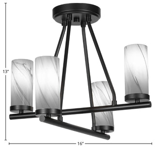 Trinity 4 Light Semi-Flush Shown, Matte Black Finish With 2.5" Onyx Swirl