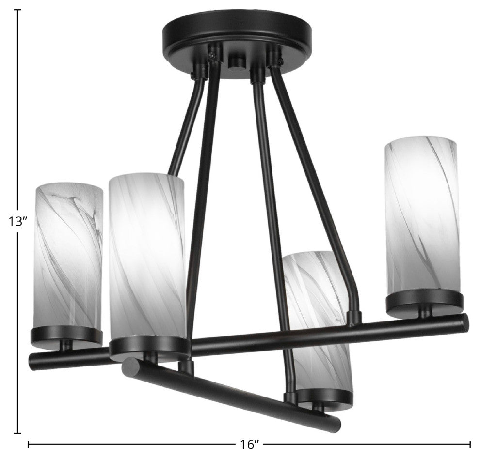 Trinity 4 Light Semi-Flush Shown, Matte Black Finish With 2.5" Onyx Swirl