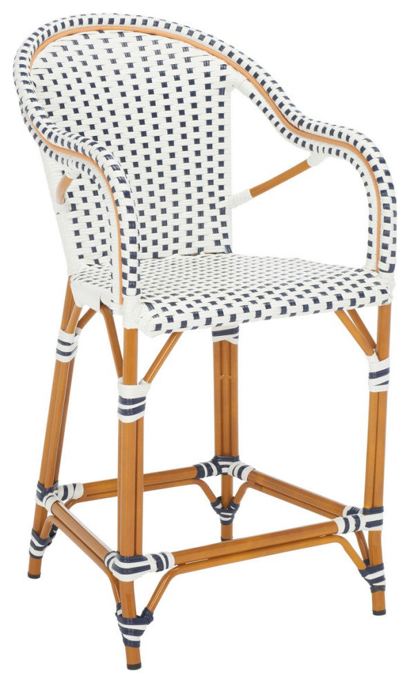 Safavieh California Counter Stool W Arm, White / Navy